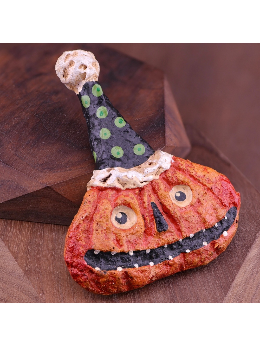 Dee Foust Style Primitive Clay Halloween Pumpkin Brooch Pin Spooky Folk Art